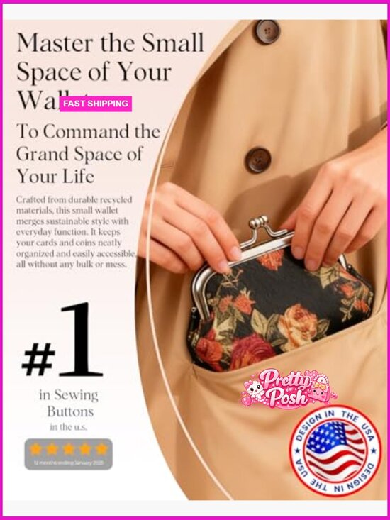 Canvas Floral Kiss Lock Coin Purses, Mini Wallet Pouch Set - Picture 4 of 7